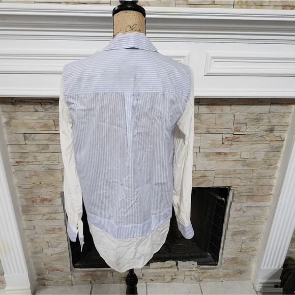 Vince striped blue and white silk button down shirt size 10 medium - Picture 3 of 8